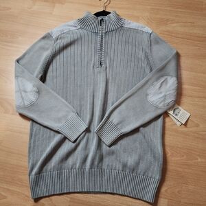 NWT Cooper Jones Supple Grey 1/4 Zip Sweater Elbow Patches Cotton Size Large